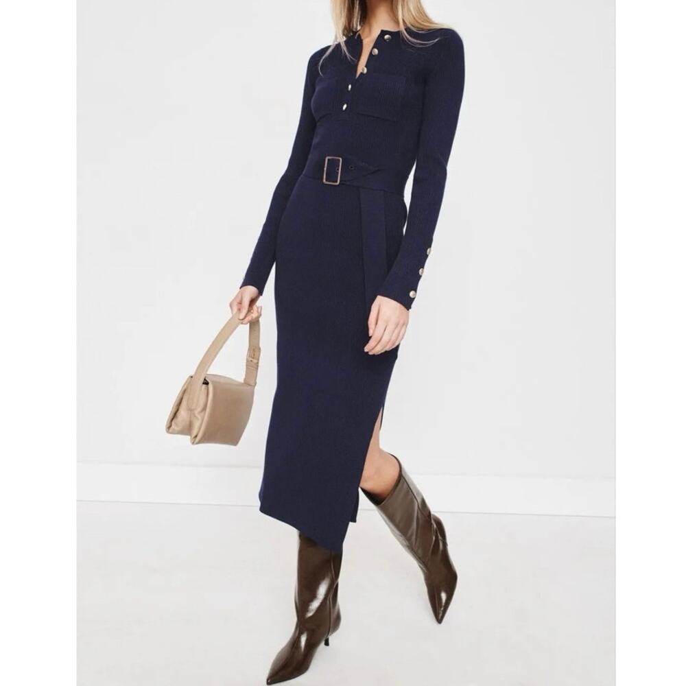 Reiss Willa Ribbed dark blue  Midi Dress XS
